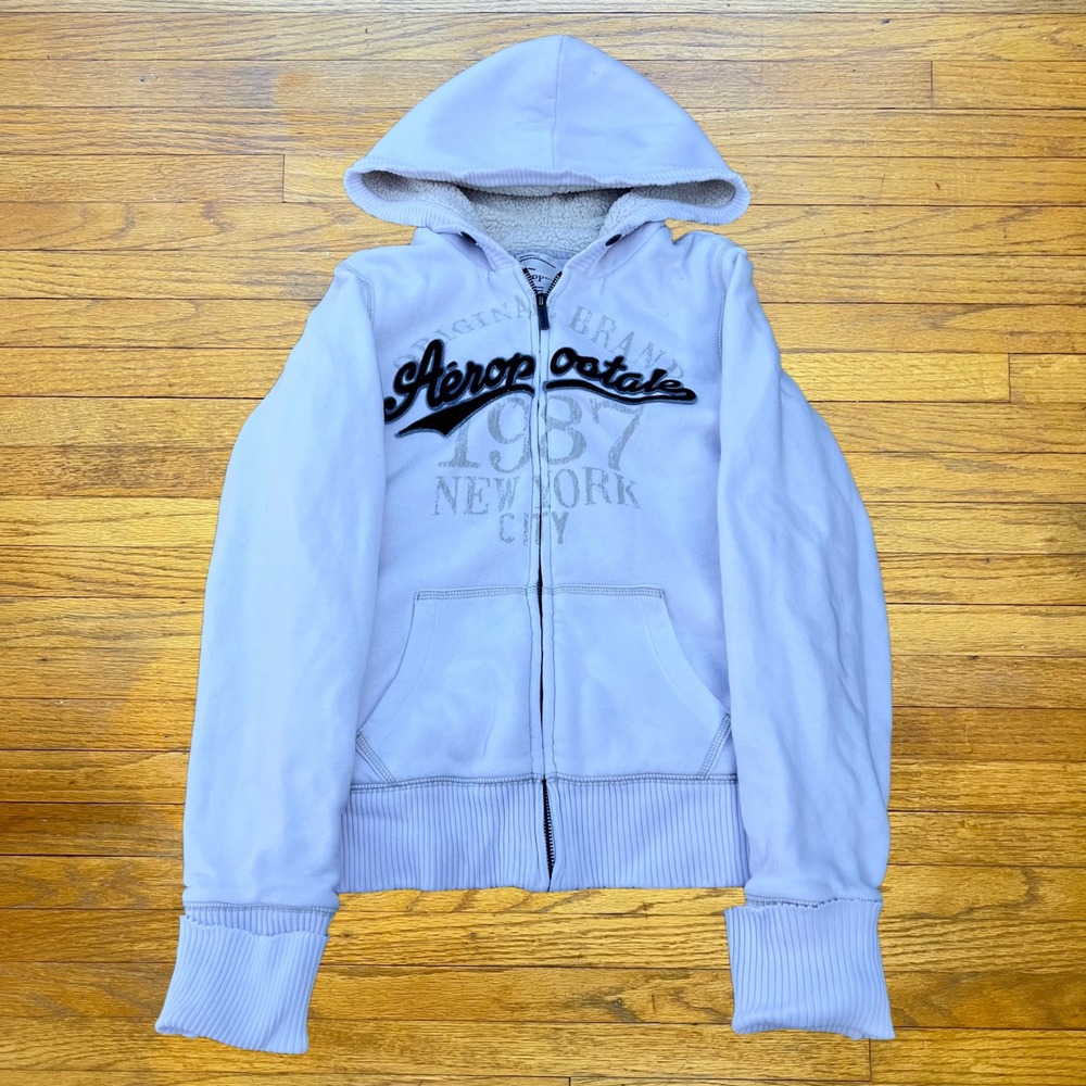 Aeropostale Womens Sherpa Lined Full Zip Hoodie Lavender Purple Logo Size M